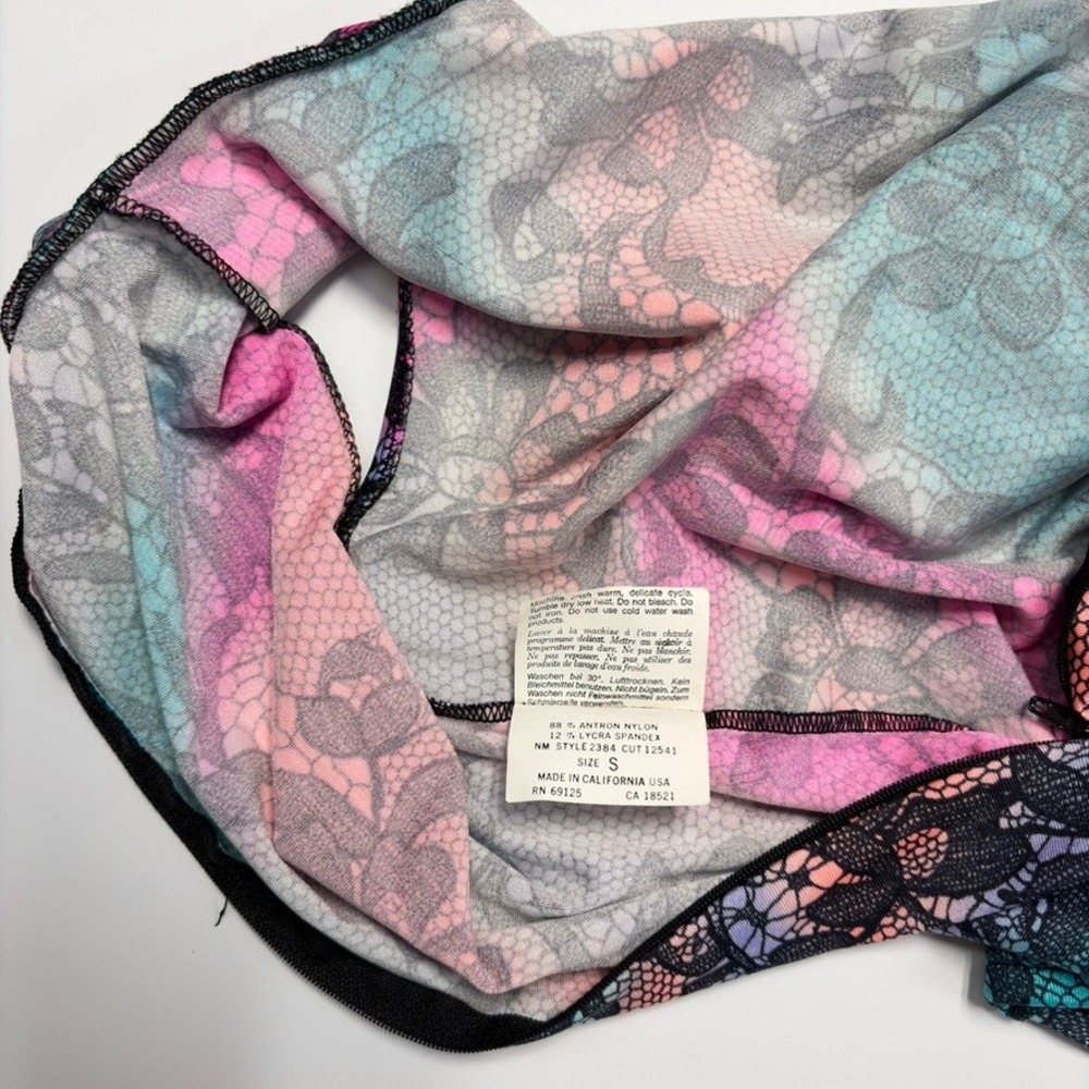 Gilda Marx Flexatard Vintage 80s Floral Lace Print Mock Neck Leotard Sz S USA - Picture 10 of 13
